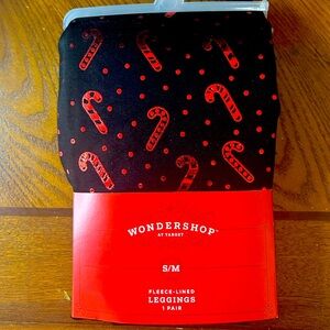 NWT S/M Candy Cane black  Fleece Lined Leggings